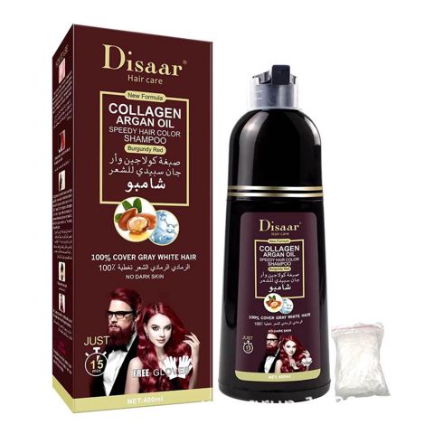 Saçlar üçün şampun-boya Disaar Collagen Argan oil, tünd qırmızı, 400 ml — Bakı