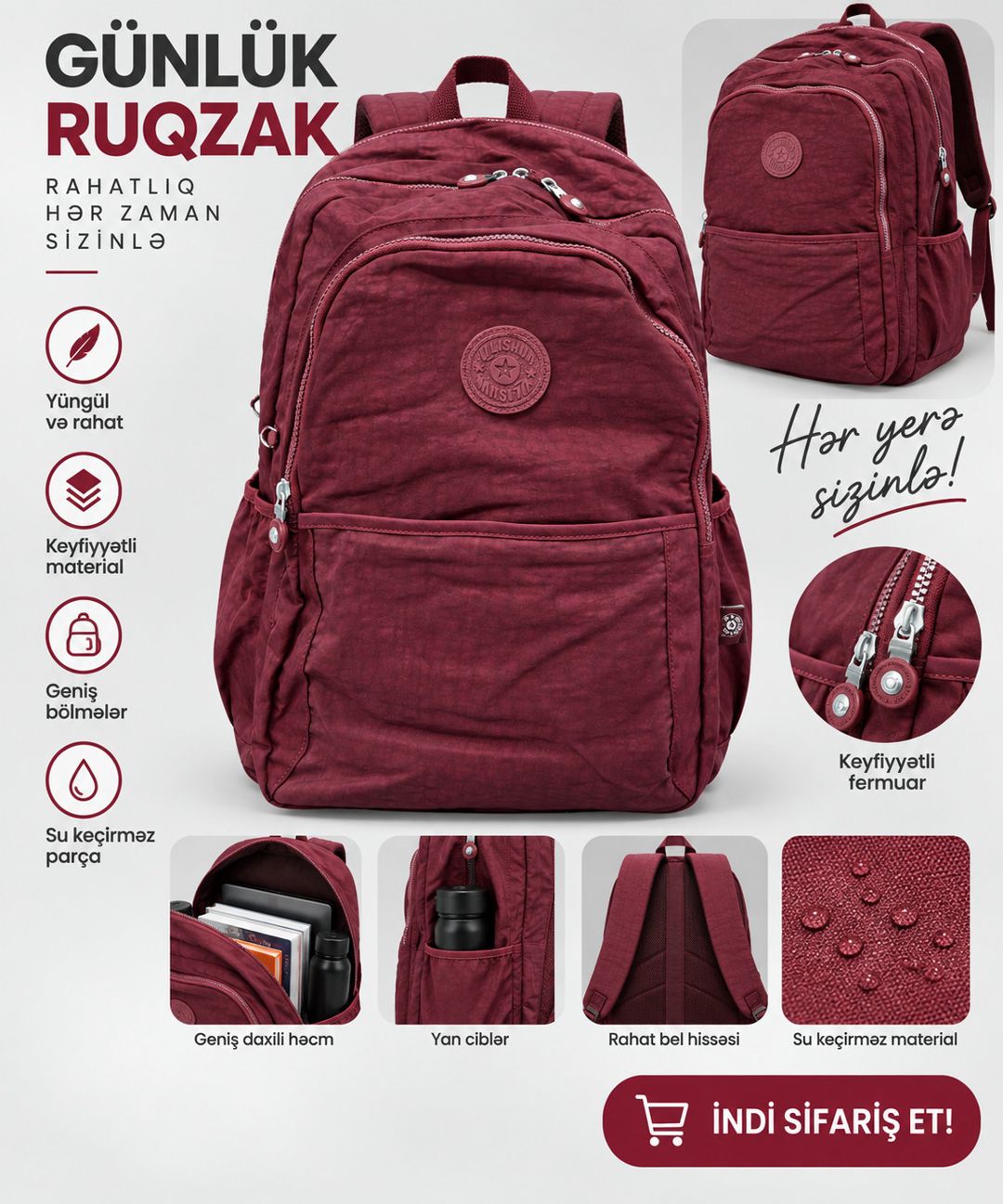 Şəhər bel çantası, tünd qırmızı, poliester, 20 L, 38х25 sm — Mallar, Bakı