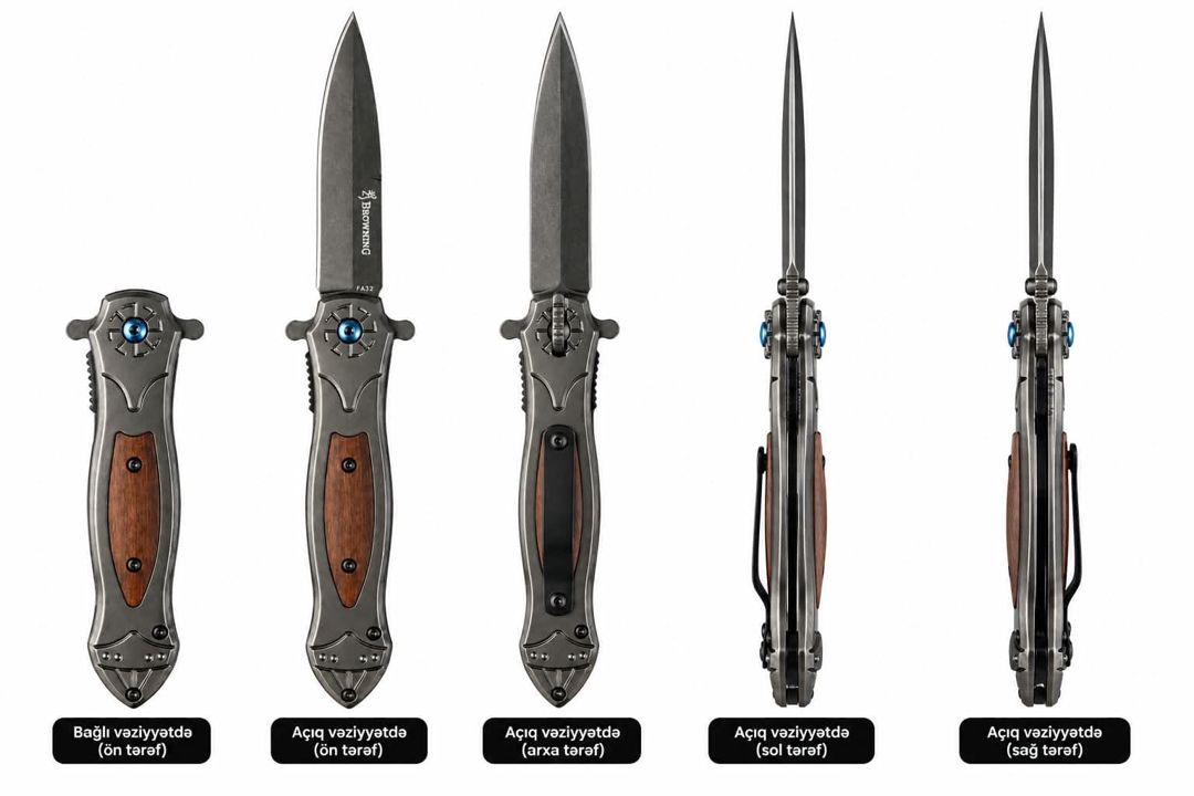 Qatlanan bıçaq Browning FA32, paslanmayan polad/metal/taxta, 22 sm, qəhvəyi/boz — Mallar, Bakı (2)
