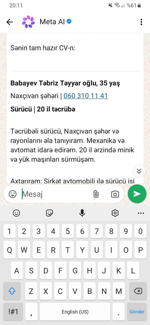 Xidmət: Peşəkar sürücü - Yer: Naxçıvan şəhəri və rayonları - Təcrübə — Naxçıvan
