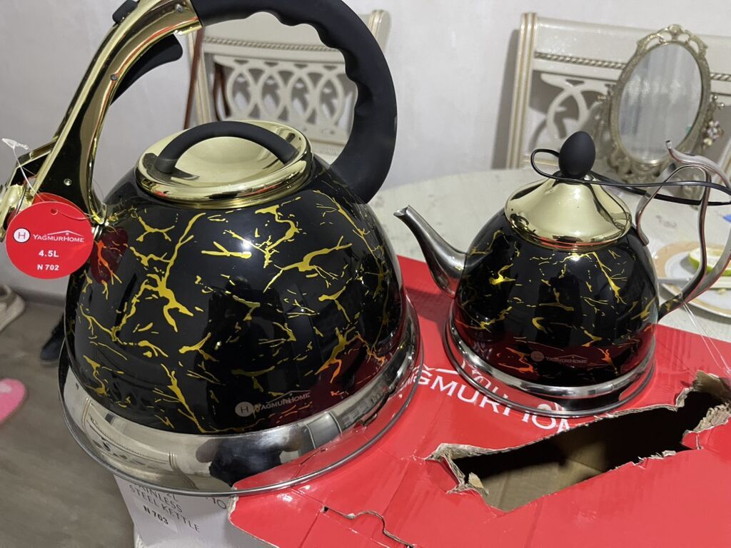 Çay dəsti, rəng - Qara, Metal — Süfrə qabı, Xırdalan (2)