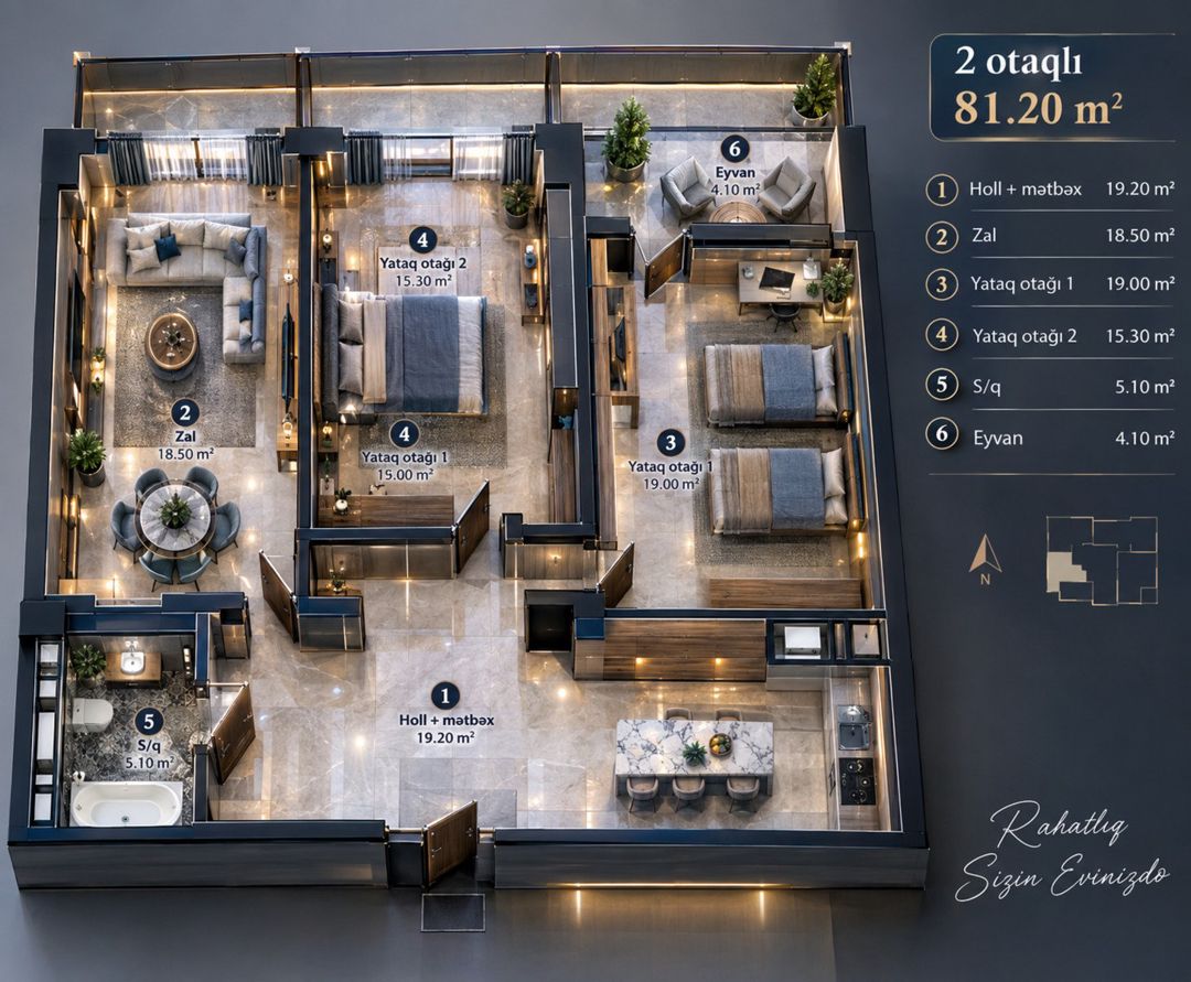 Satılır 2 otaqlı yeni tikili 81.2 m² — Mənzil, Bakı (4)