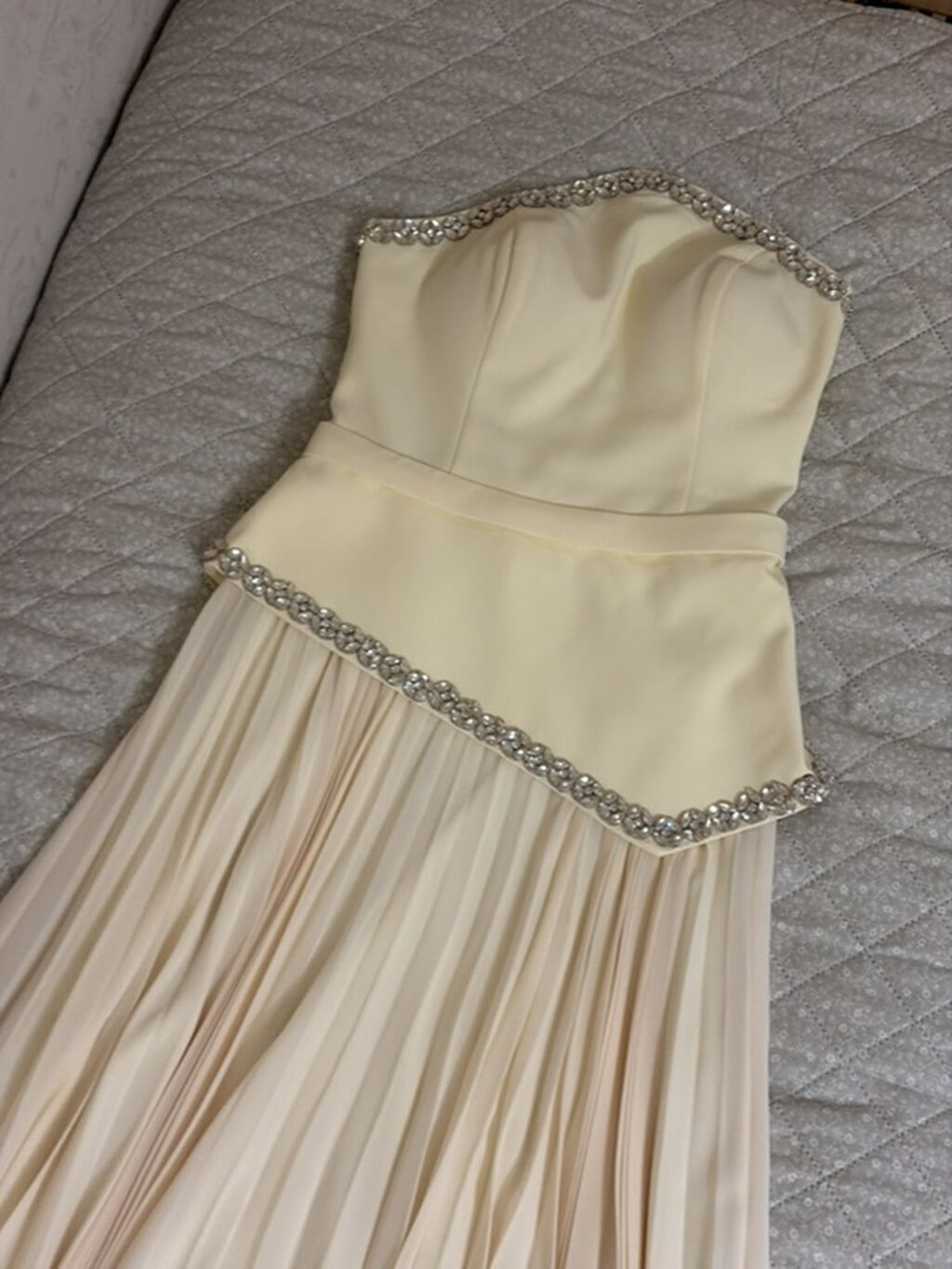 Zərif axşam/gecə geyimi – açıq sarı rəngdə, strapless model - Üst — Axşam paltarları, Bakı (4)