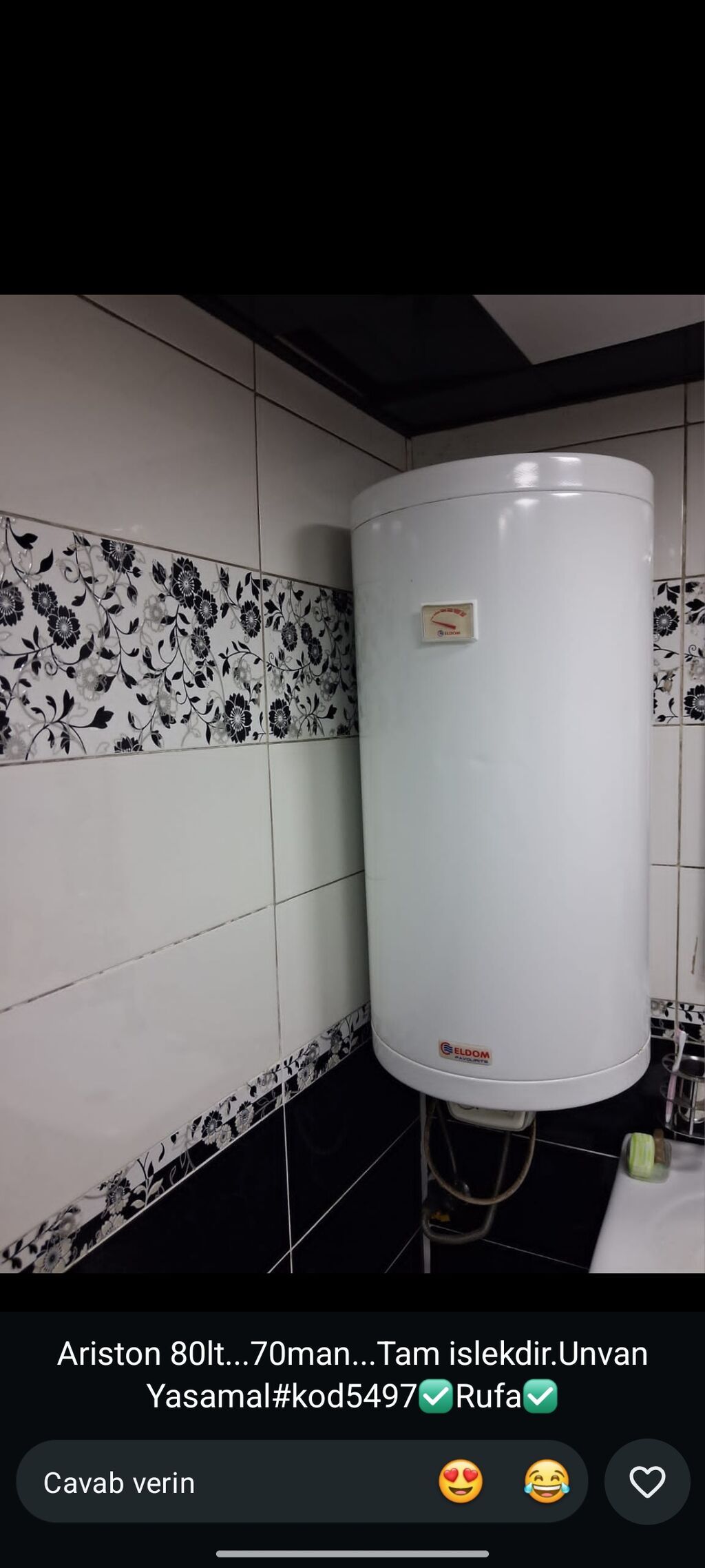 Ariston su qızdırıcısı – 80 litr Elektrikli, şaquli tip Su həcmi — Su qızdırıcılar, Şirvan
