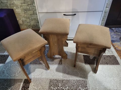 Taxta taburet dəsti - 3 ədəd kvadrat oturacaqlı taburet - Gövdə — Bakı
