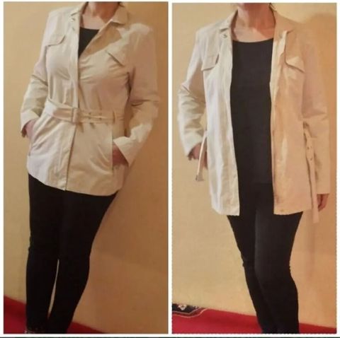 Qadın bej rəngli yüngül paltarüstü jaket - Klassik düz kəsim, dizaltı — Röya