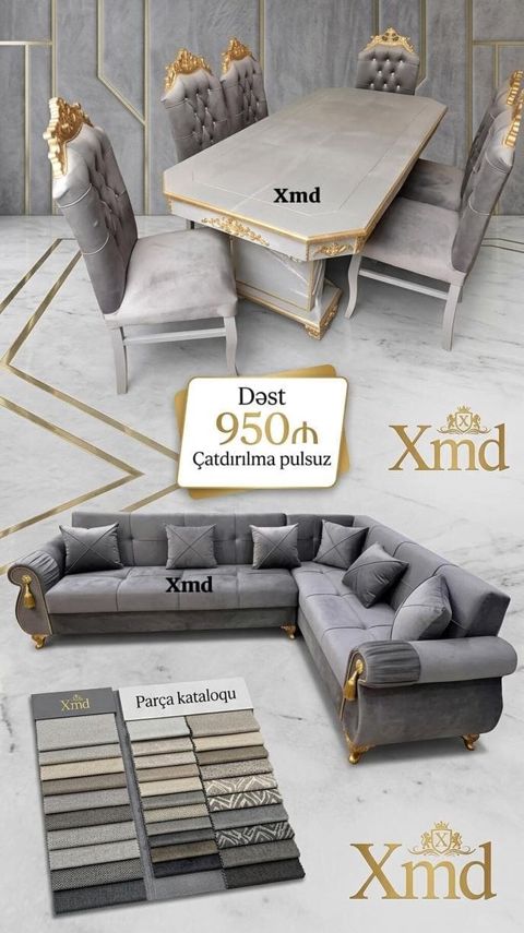 Xmd premium mebel dəsti - Dəst: yemək masası + 6 ədəd kürsü, L — Bakı