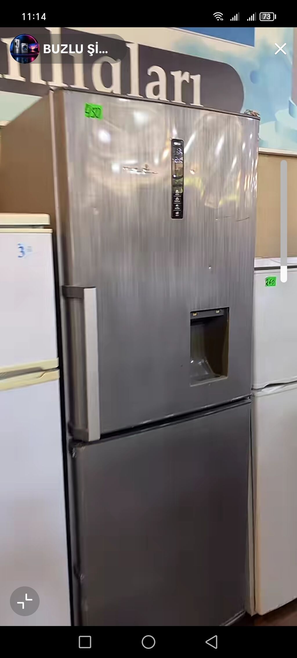 Paslanmayan poladdan gövdəli, aşağıda dondurucu bölməsi olan iki — Soyuducular, Digah