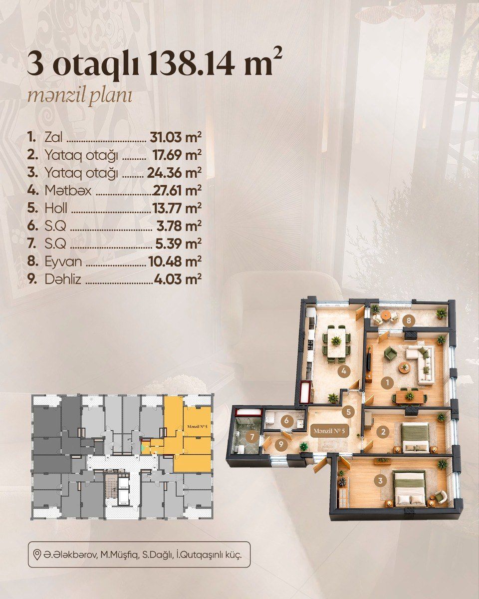 Satılır 3 otaqlı yeni tikili 138.1 m² — Mənzil, Bakı (2)