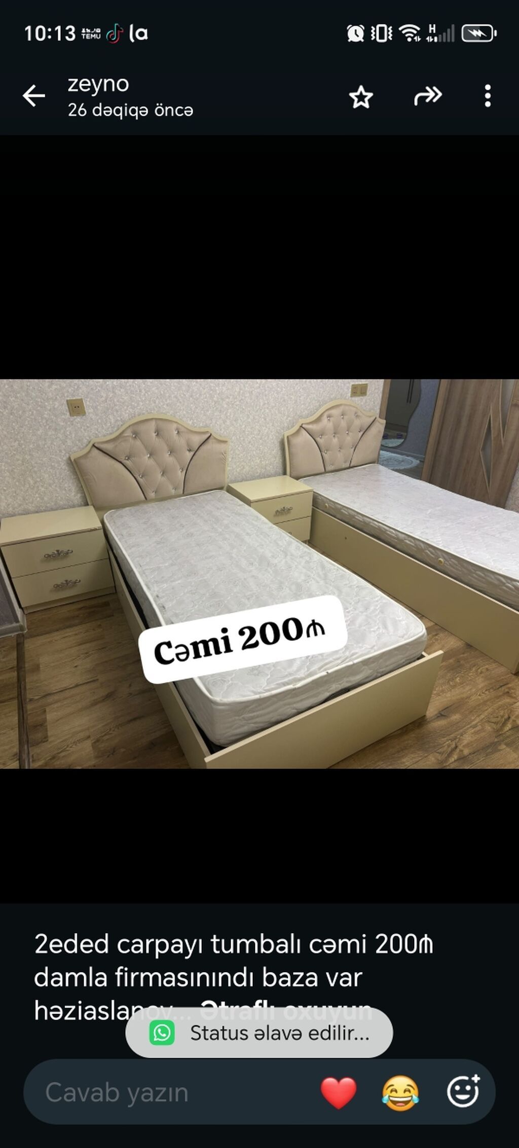 İki ədəd tək nəfərlik çarpayı dəsti - Komplekt: 2 ədəd tək çarpayı + — Yataqlar, Masazır