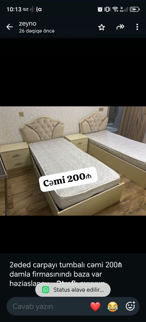 İki ədəd tək nəfərlik çarpayı dəsti - Komplekt: 2 ədəd tək çarpayı + — Masazır