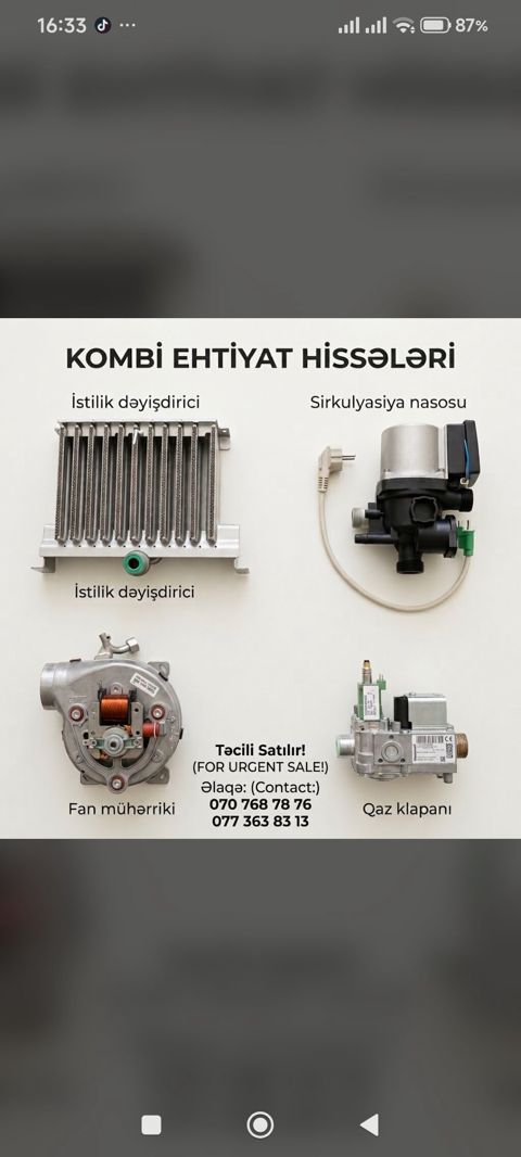 Kombi ehtiyat hissələri paketi Tərkib: - İstilik dəyişdiricisi (iki — Digah