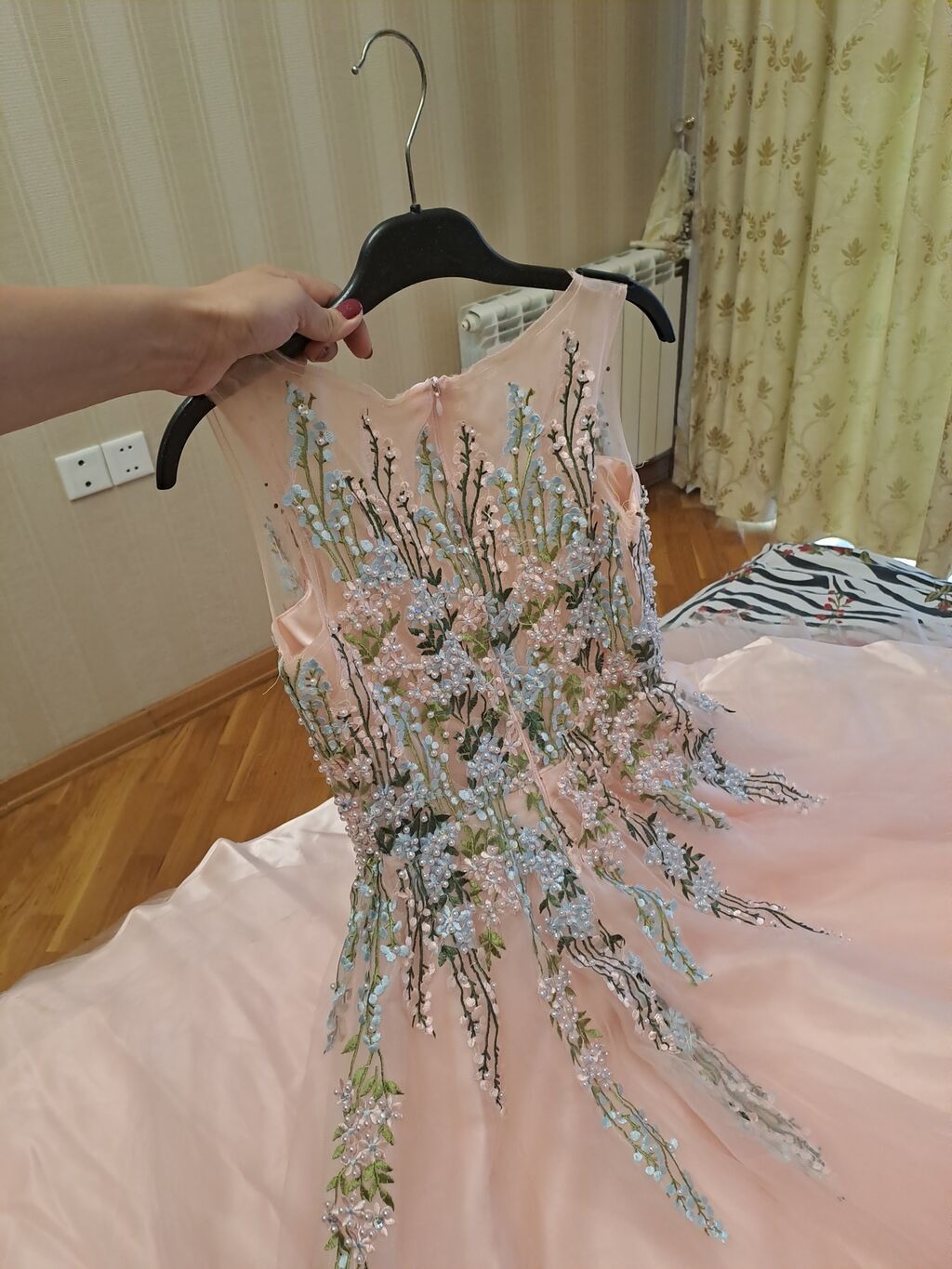 Zərif ziyafət/libas paltarı - Rəng: pudra (şaftalı çaları) - Model — Axşam paltarları, Bakı (4)