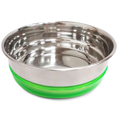 İtlər və pişiklər üçün yem qabı Triol, metal/rezin, gümüşü/yaşıl, 490 ml — Bakı