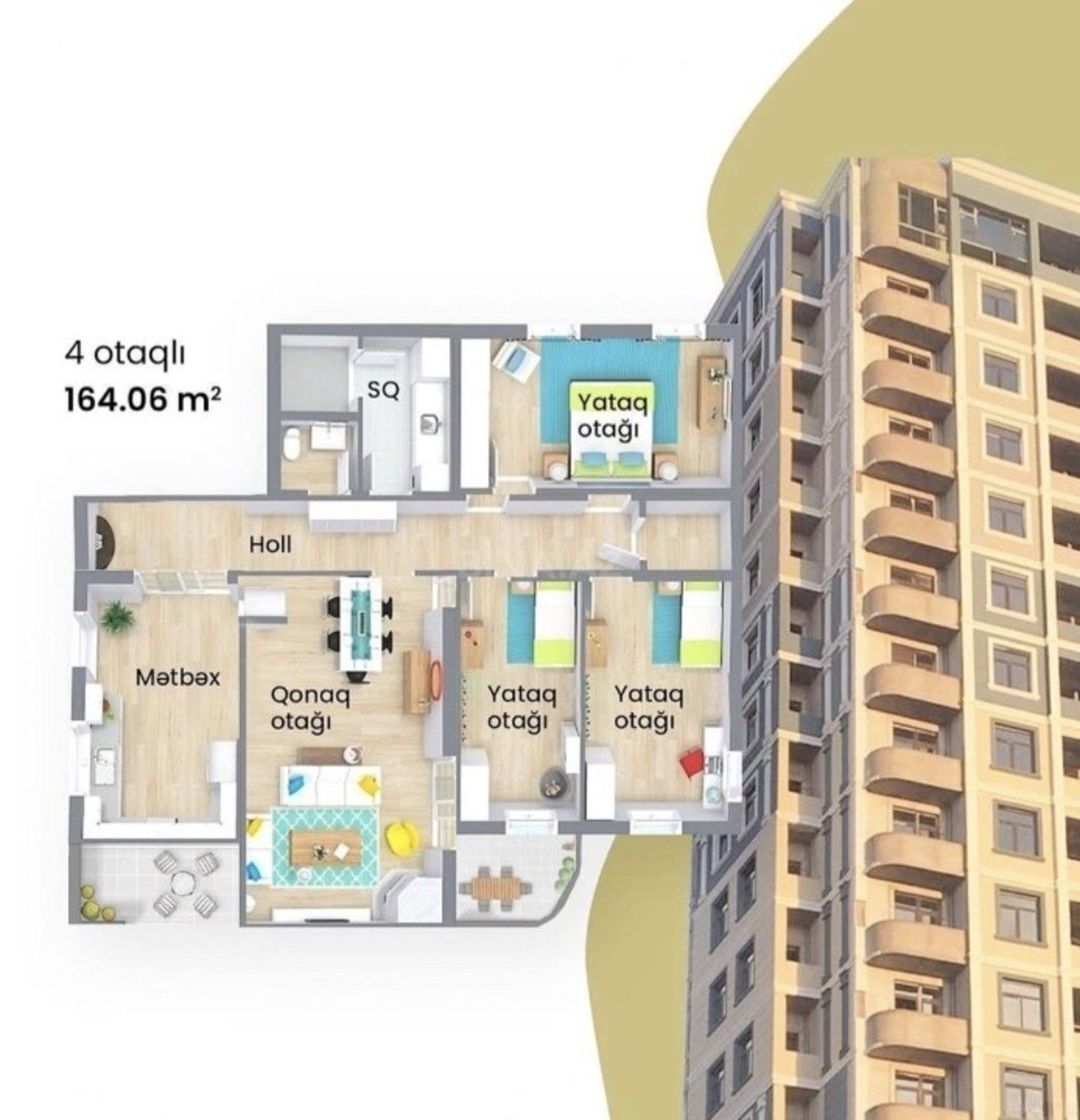 Satılır 4 otaqlı yeni tikili 164 m² — Mənzil, Bakı (2)