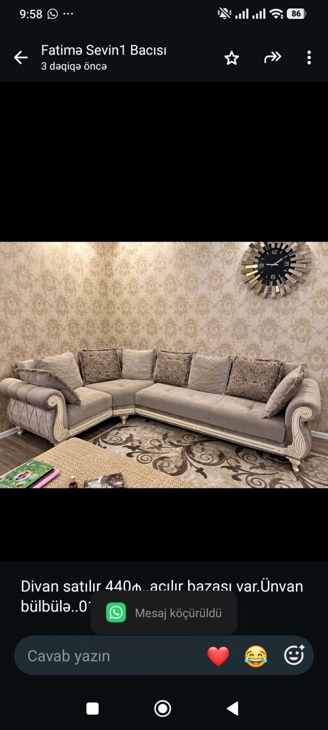 Divan satılır 440₼. açılır bazası var.Ünvan bülbülə. 0171. Fatimə99 — Bakı