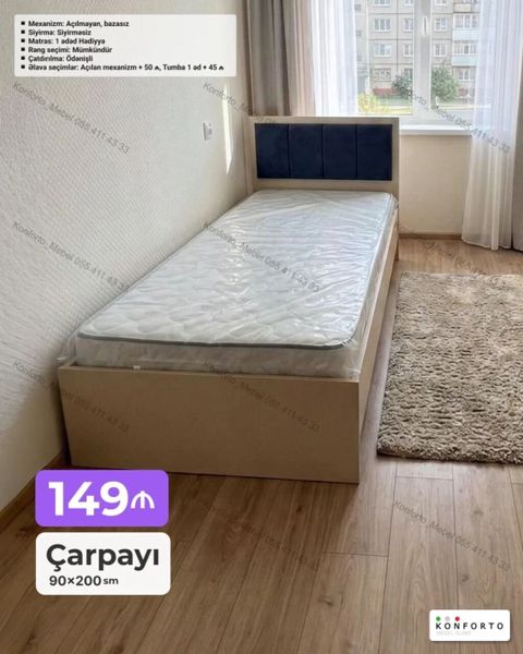 Çarpayı – 90×200 sm - Ölçü: 90×200 sm, tək nəfərlik - Mexanizm — Bakı