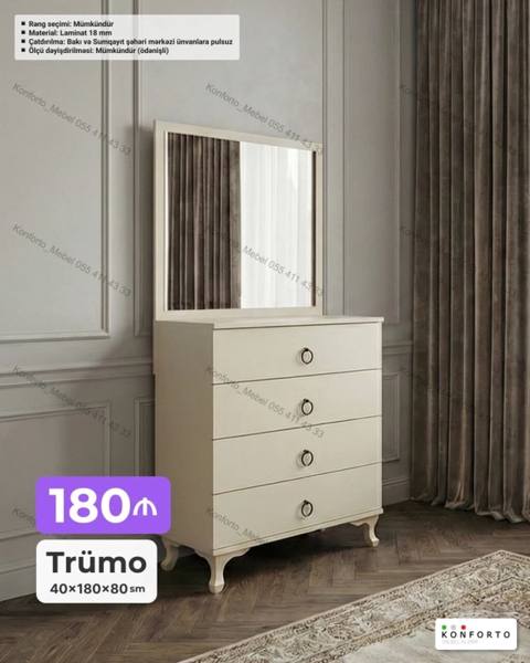 Trümo – ölçü: 40×180×80 sm - Zərif dizaynlı trümo: 4 geniş çekmece — 180 ₼ · Баку, Nərimanov · Komodlar və tumbalı Trümo – ölçü: 40×180×80 sm - Zərif dizaynlı trümo: 4 geniş çekmece — Баку