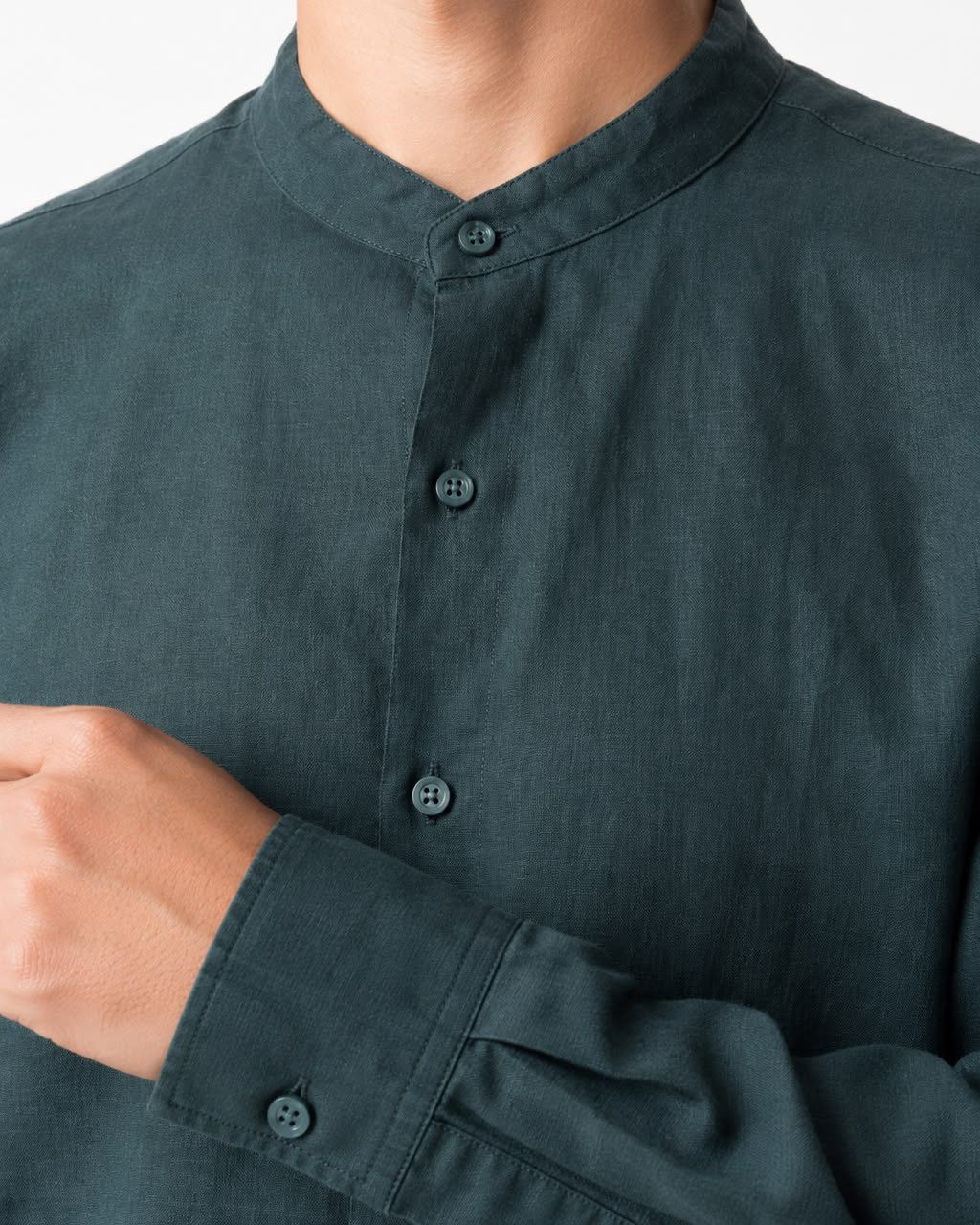 Kişi Kətan Köynək Tünd Yaşıl Dik Yaxa 3XL M-435 — Mallar, Bakı (2)