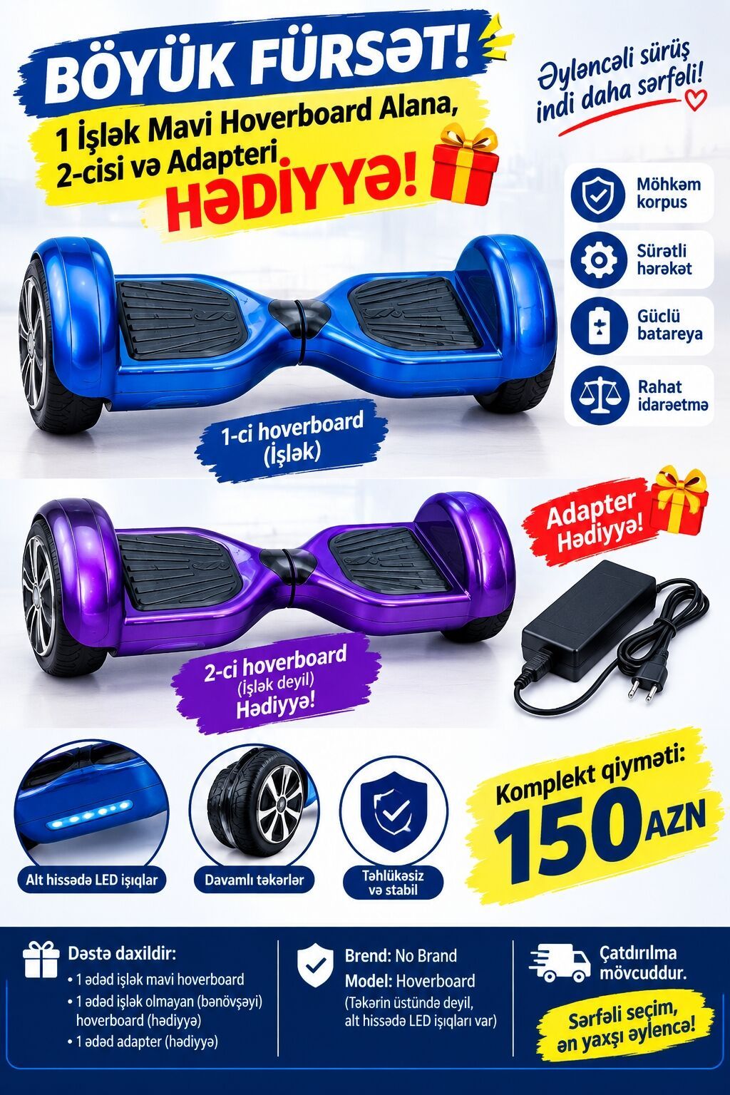 Böyük fürsət: 1 ədəd işlək mavi hoverboard alanlara 2-ci hoverboard — Hiroskopler, Digah
