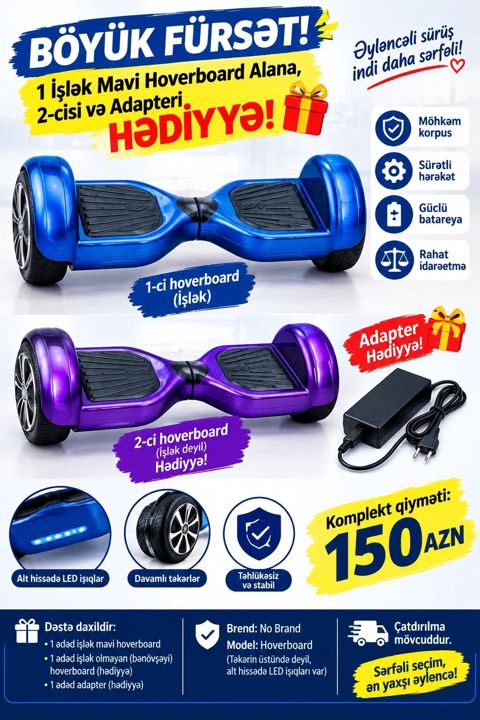Böyük fürsət: 1 ədəd işlək mavi hoverboard alanlara 2-ci hoverboard — Digah