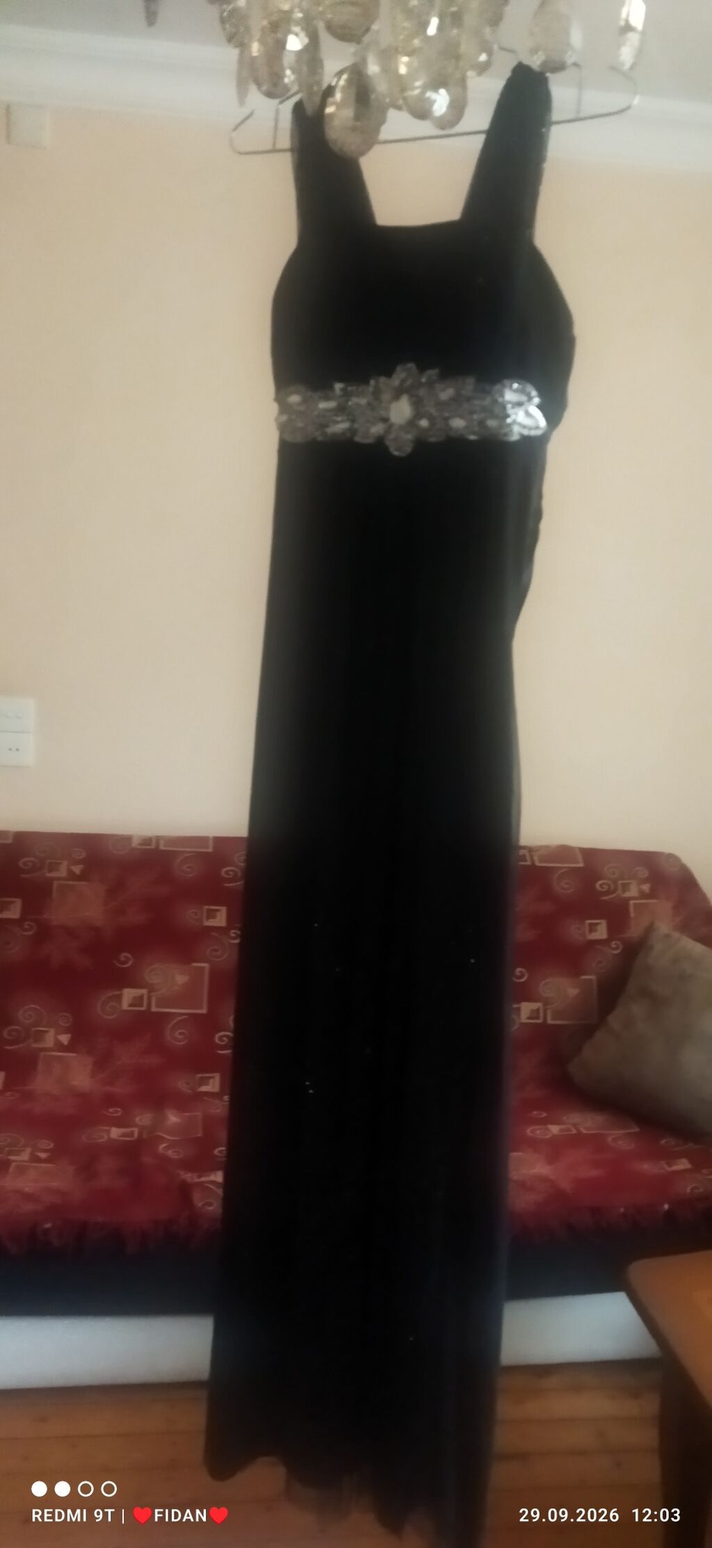 Qara rəngli uzun axşam/libas - Model: maxi uzunluqda, A-kəsim siluet — Axşam paltarları, Saray (4)