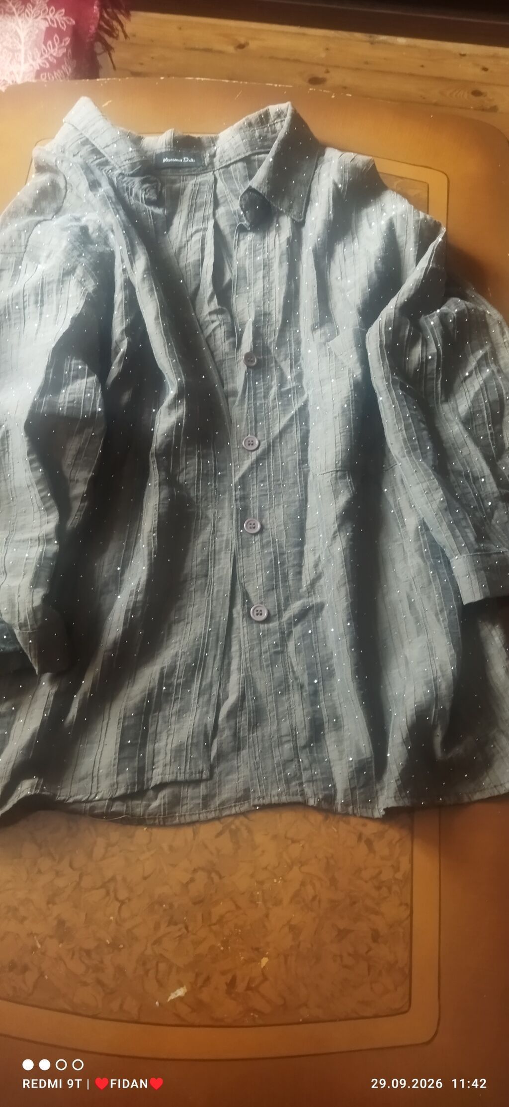 Mango Dali qadın köynəyi - Rəng: boz-yaşıl tonlarda - Material — Köynək, Saray
