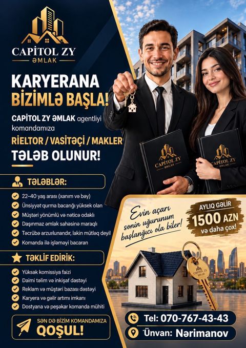 Makler tələb olunur, Təcrübəsiz, 1/1 — Bakı