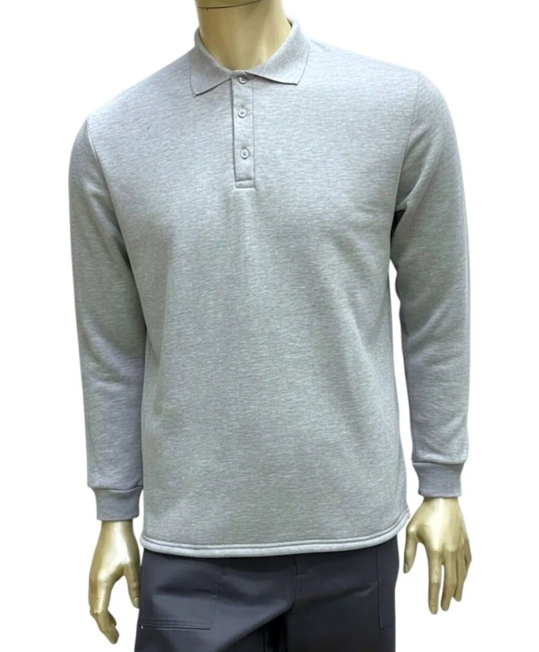 Kişi polo No brand, Uzunqollu polo, Boz, Pambıq, S — Mallar, Bakı