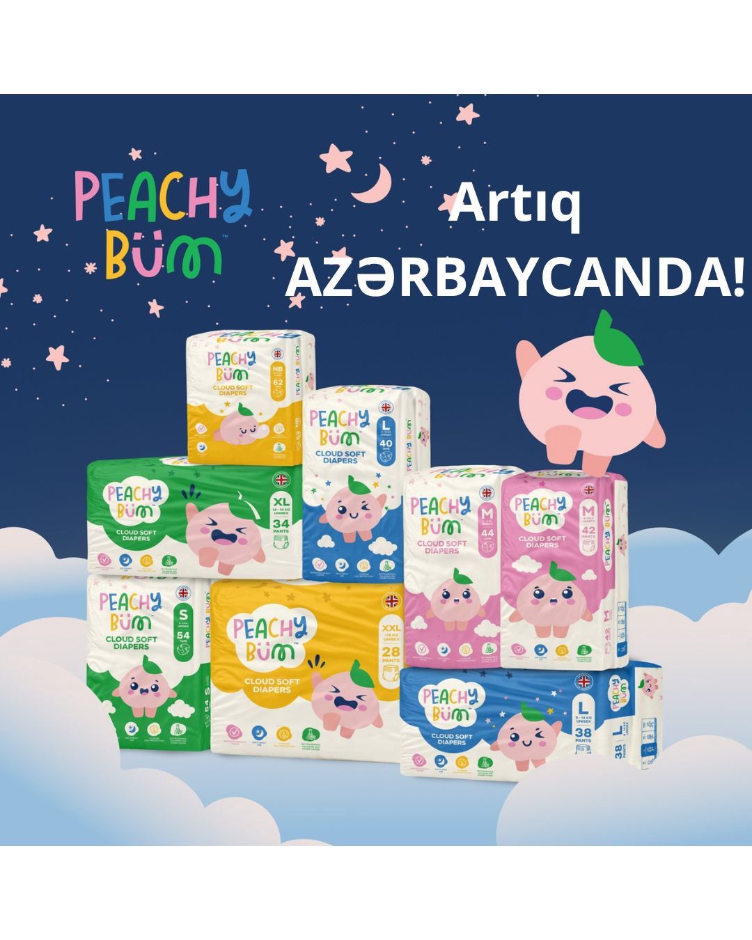 Uşaq bezləri PeachyBum Cloud Soft Diapers L Pants, 9-14 kq, 38 əd — Mallar, Bakı (3)