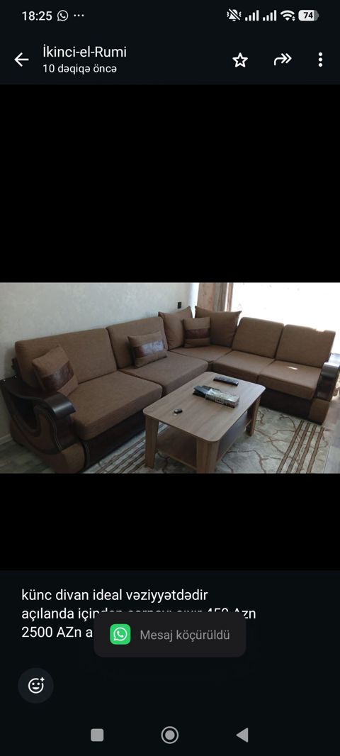 Künc divan ideal vəziyyətdədir açılanda içinden çarpayı çıxır 450 Azn — Bakı