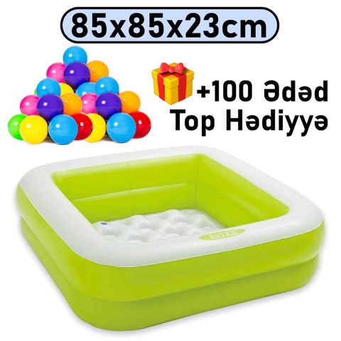Uşaqlar üçün şişmə hovuz Intex 57TX57100GT100, yaşıl, 85x85x23 sm, 57 l + 100 ədəd top hədiyyə — Bakı