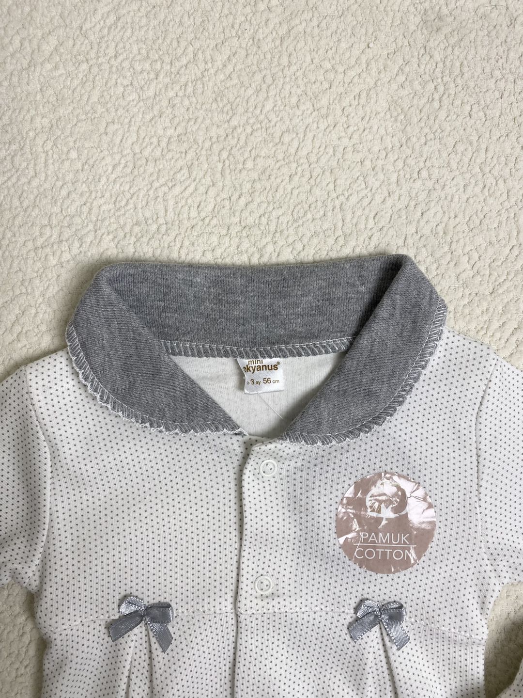 Şalvarlı pijama dəsti qızlar üçün 2626663, ağ/boz, pambıq, ölçü 0-3 ay — Mallar, Bakı (3)
