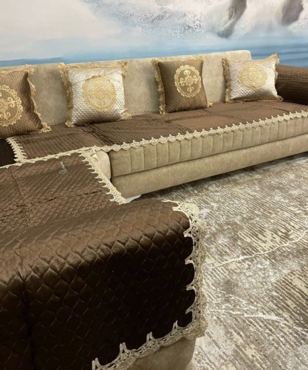 Divan üçün örtük dəsti ES-14, 70x150 sm/70x280 sm, qəhvəyi — Mallar, Bakı (2)
