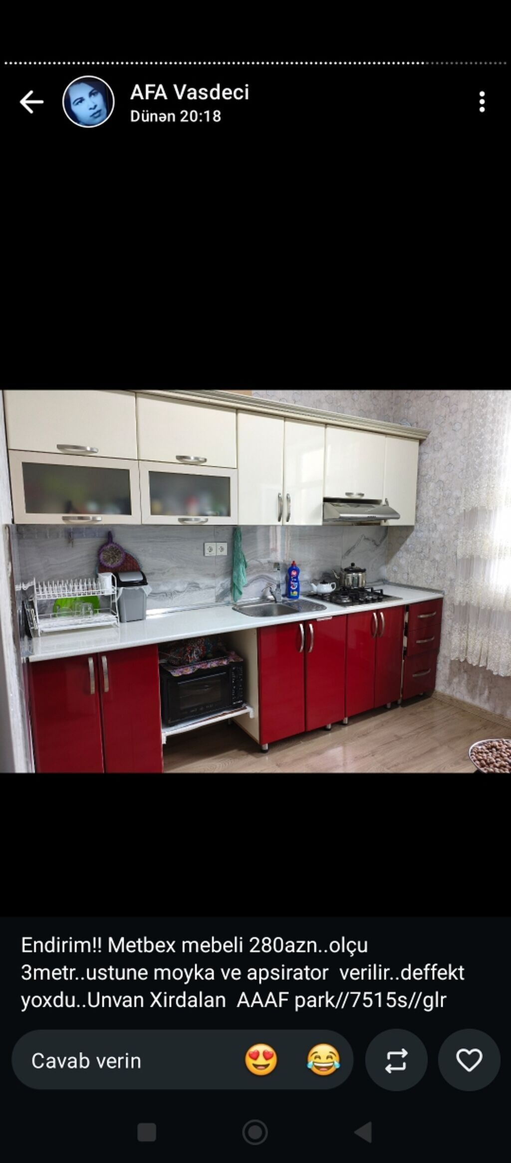 077 613 12 74Mətbəx mebeli dəsti – qırmızı/ağ kombinasiya - Üst və alt — Mətbəx mobilyası, Bakı (2)