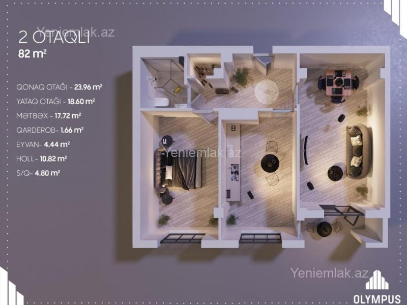 Satılır 2 otaqlı Bina evi menzil (Yeni tikili), 82 m², Xətai rayonu — Mənzil, Bakı (11)