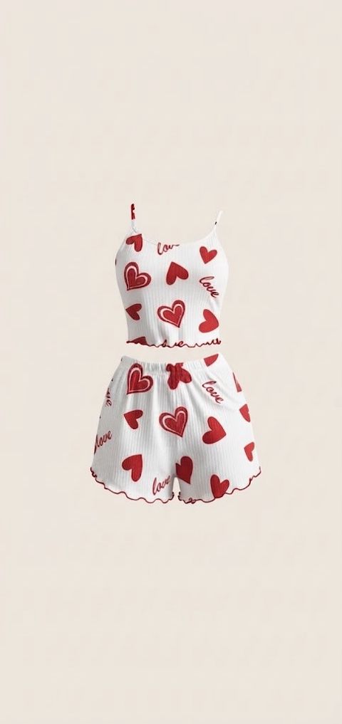 Qadınlar üçün şalvarlı pijama dəsti 5748, ağ/qırmızı, ölçü M — Bakı