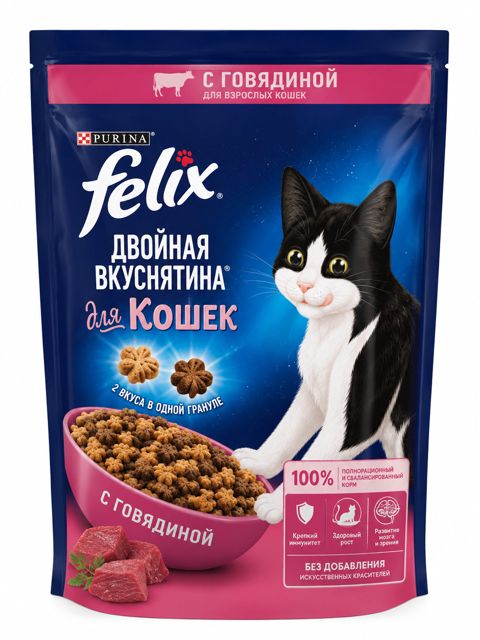 Quru yem Purina Felix, yetkin pişiklər üçün, mal əti ilə, 600 q — Bakı