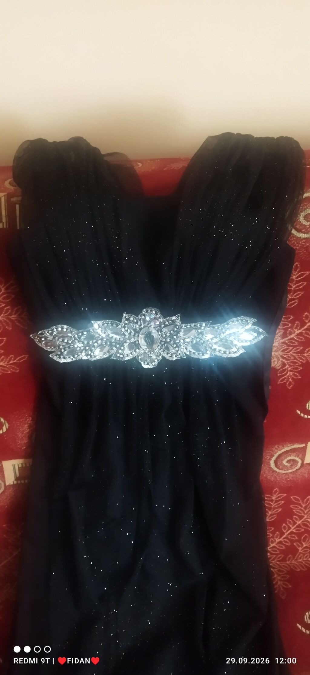 Qara rəngli uzun axşam/libas - Model: maxi uzunluqda, A-kəsim siluet — Axşam paltarları, Saray (3)