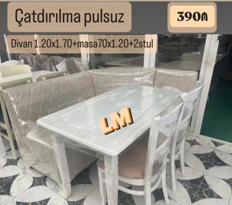Mətbəx dəsti Tərkib: - Künc divan: 1.20 x 1.70 m - Masa: 70 x 1.20 m — Bakı