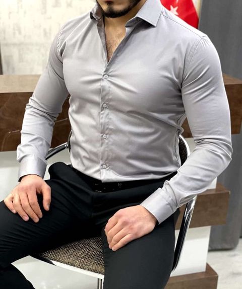 Kişilər üçün uzunqol köynək Paşatürk TCS_2441, boz, pambıq, ölçü XL — Bakı
