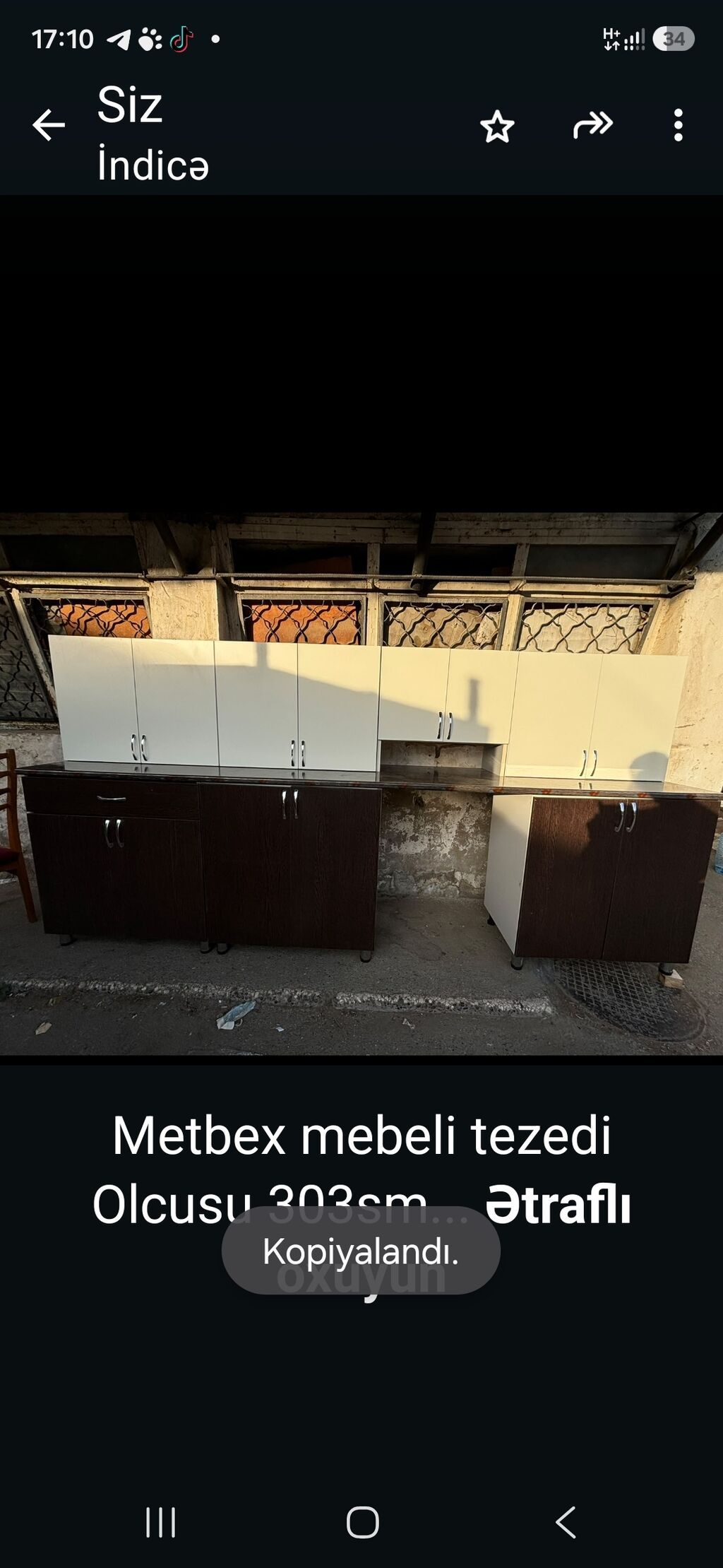 Metbex mebeli tezedi Olcusu 303sm Qiymet 360 manat Unvan sabuncu — Mətbəx mobilyası, Bakı