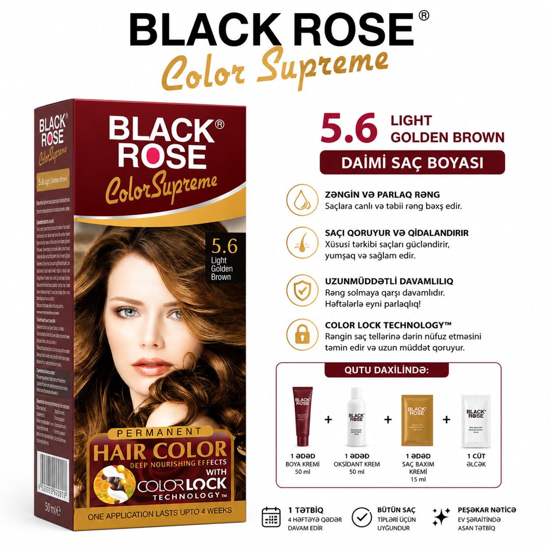 Krem-boya Black Rose Color Supreme 5.6 Light Golden Brown 100 ml — Mallar, Bakı