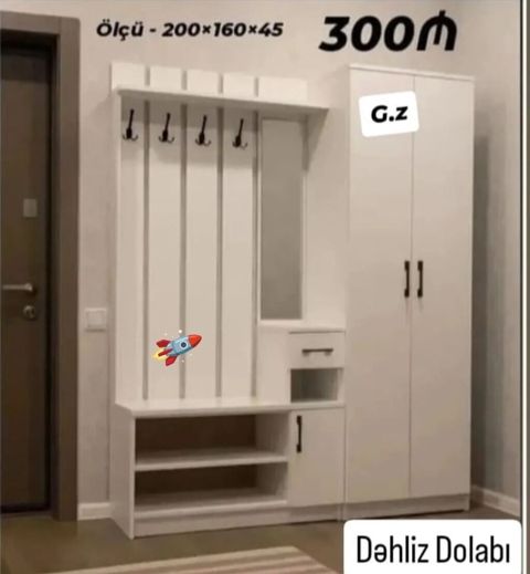 Yeni, 2 qapılı, Güzgülü, Ağ, Açılan, Düz dolab — Digah