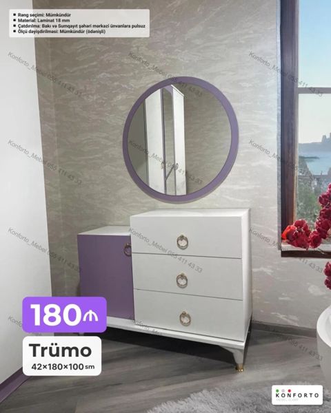 Trümo – 42×180×100 sm Dizayn: Ağ-bənövşəyi kombinasiya, dairəvi — Bakı