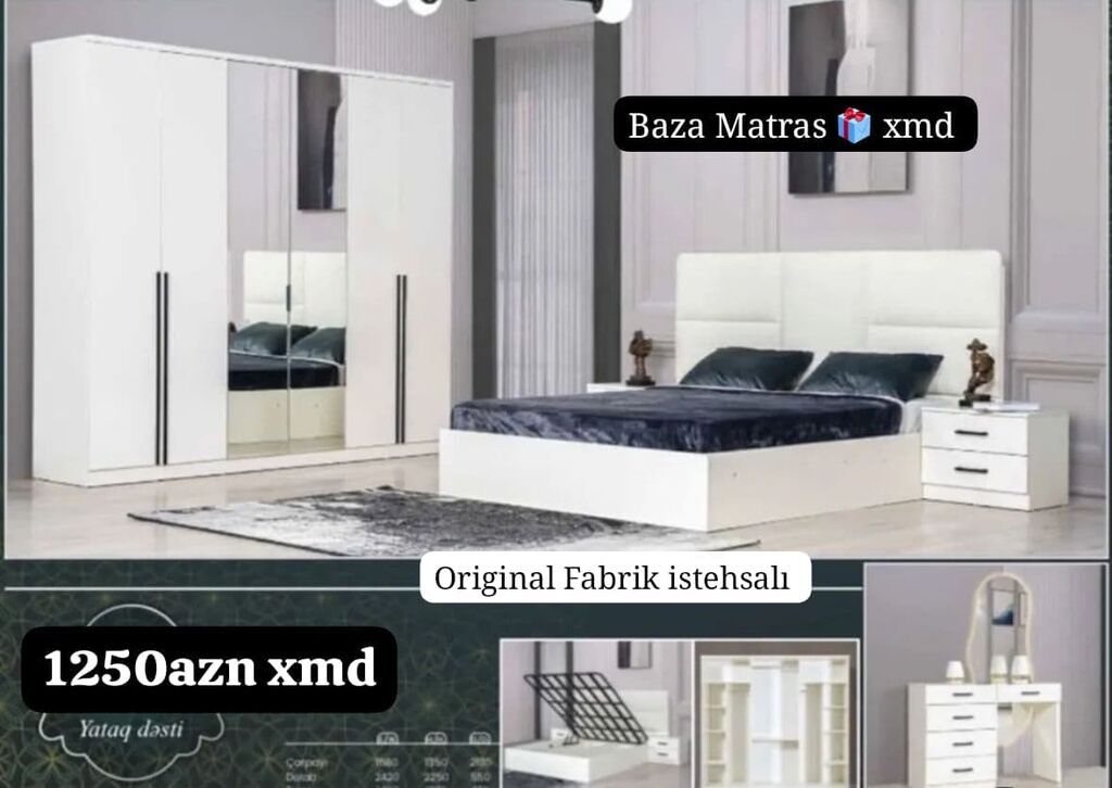 Original Fabrik istehsalı Matras hədiyyə Çatdırılma şeher daxili — Yataq otağı mobilya dəstləri, Bakı