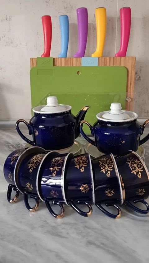 Çay dəsti, rəng - Mavi, Farfor, 6 nəfərlik, Ssri — Bakı
