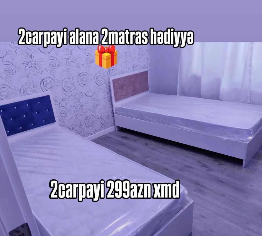 2 ədəd tək nəfərlik çarpayı dəsti - Ağ rəngdə, taxta karkaslı tək — Yataqlar, Mehdiabad