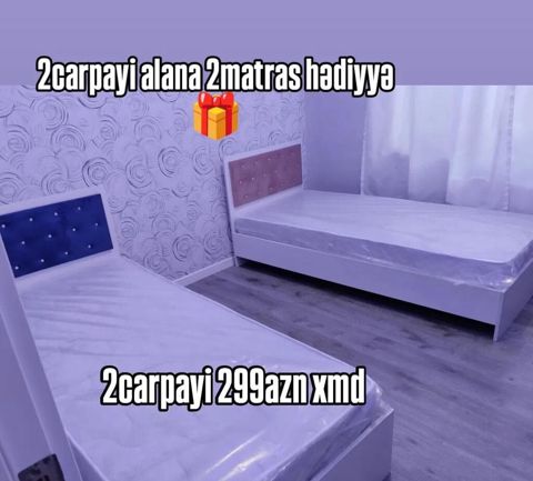 2 ədəd tək nəfərlik çarpayı dəsti - Ağ rəngdə, taxta karkaslı tək — Mehdiabad