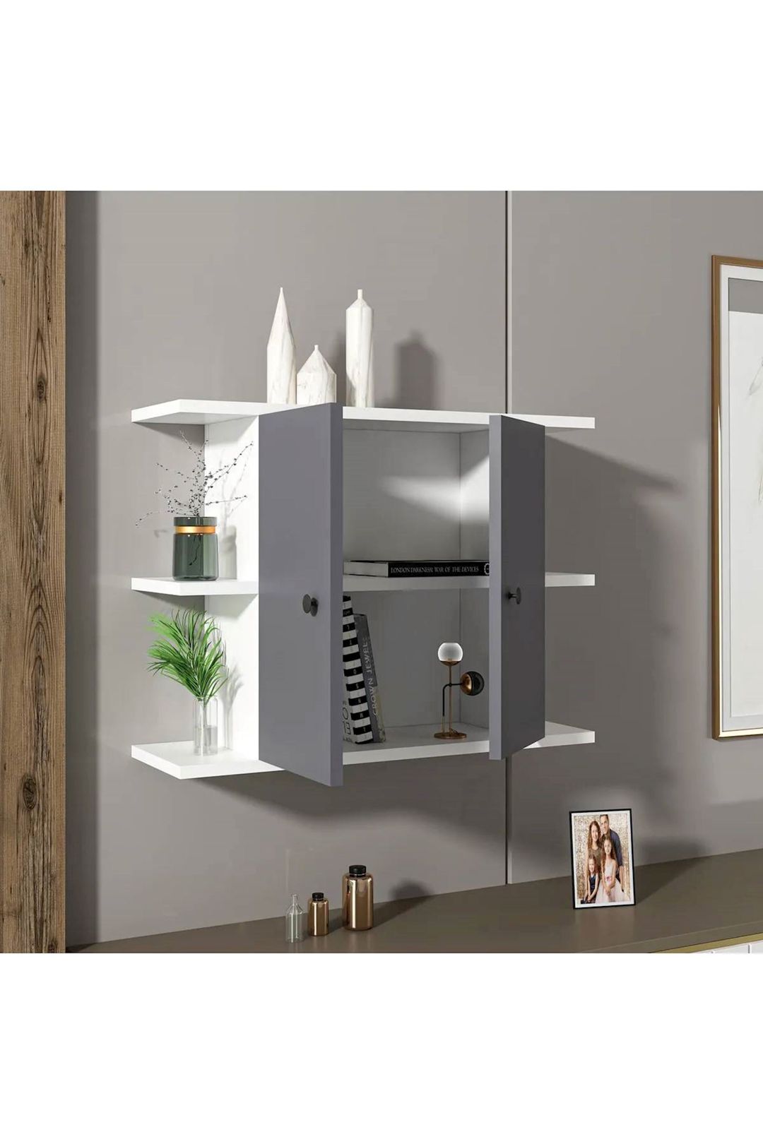 Kitablar üçün şkaf Mera 12115587, Ldsp, boz/ağ, 60x22x48.6 sm — Şkaflar, Bakı (2)